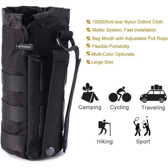 Set of 2 Water Bottles Pouch Bag, Tactical Drawstring Molle Water Bottle Holder - Picture 2 of 5